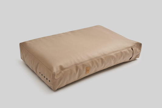 Leather-look cushion dog bed | LuxSoft | 2-sided | ALMOND BEIGE